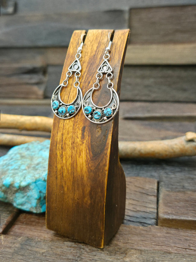 Blue Turquoise Nugget Sterling Silver Chandelier Earrings by Renee Yazzie