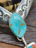 Sterling Silver Stamped Collar Necklace with Cobblestone Inlay Pendant by David Tune - 15 in.