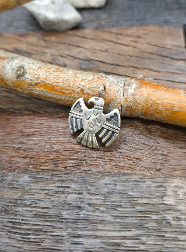 Sterling Silver Thunderbird Pendant - Non Native Made - 1 in. by 7/8 in.