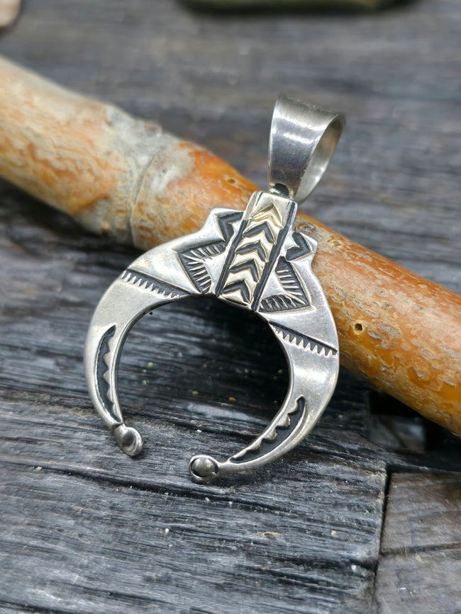 Sterling Sliver and Brass Stamped Naja Pendant