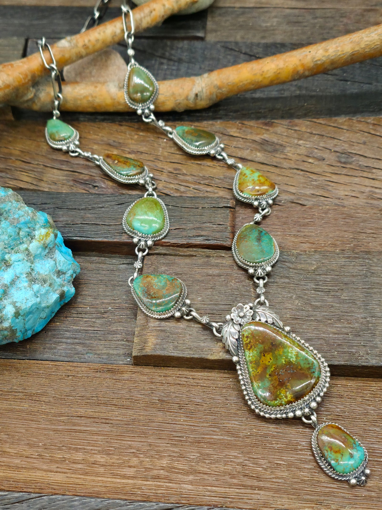 Sterling Silver Royston Turquoise Lariat Necklace by Brenda Jimenez - 30 in.