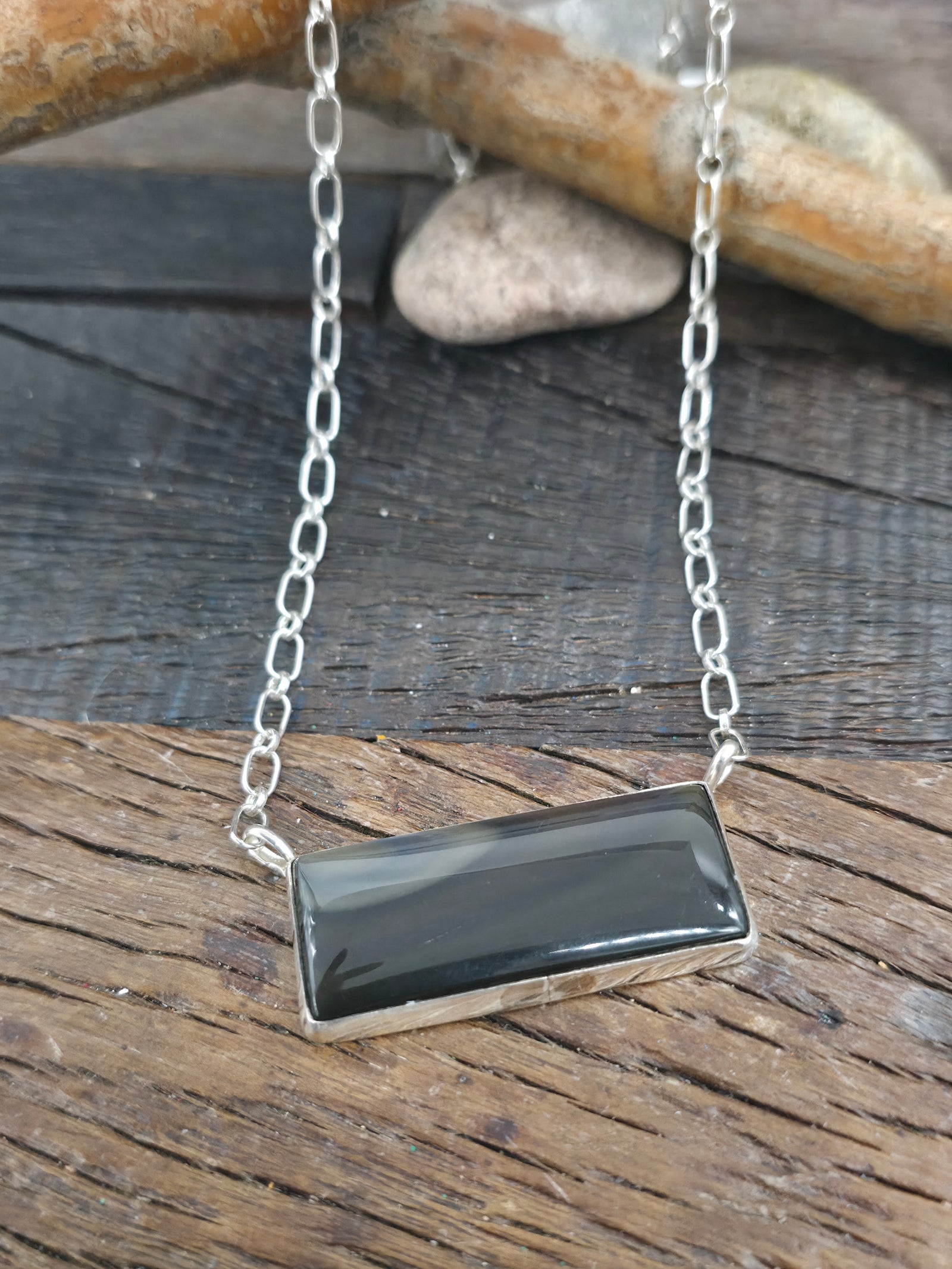 Sterling Silver Abalone Shell Bar Necklace by Irvin Tsosie - 18 in.