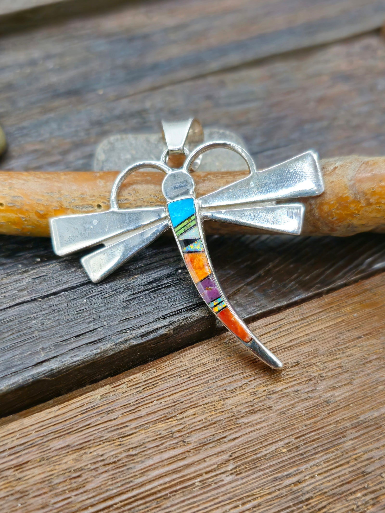 Sterling Silver Dragonfly Inlay Pendant by Calvin Begay