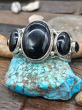 Stamped Sterling Silver Five Stone Onyx Cuff by Happy Piasso - 7 in. with Gap
