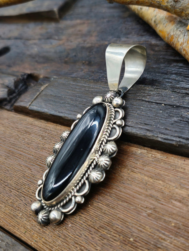 Sterling Silver Black Onyx Oval Pendant by Mary Ellen