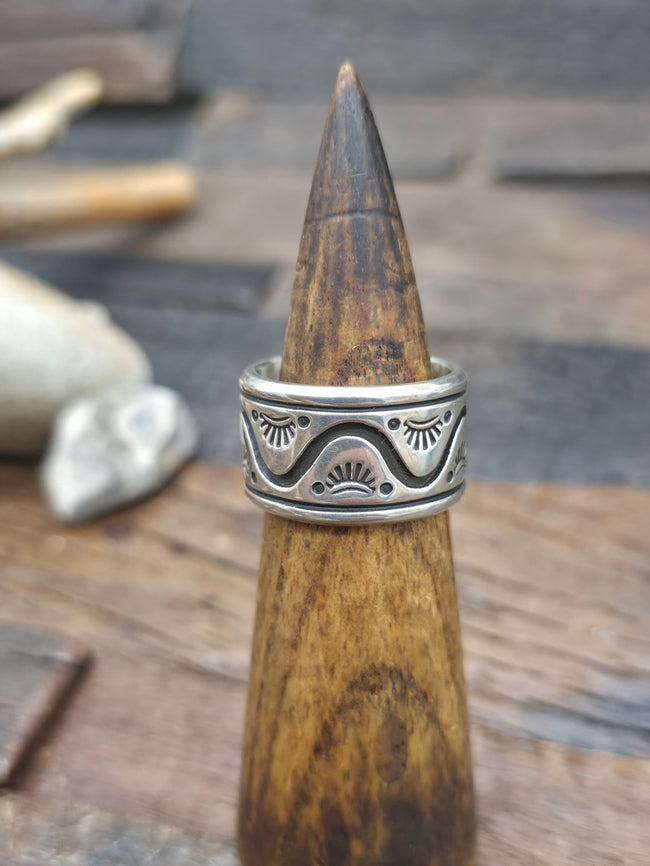 Sterling Silver Stamped Overlay Ring by Aaron John - Size 12