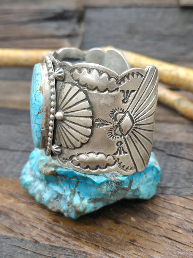 #8 Turquoise Sterling Silver Cuff by Richard Jim - 6 1/2 in. with Gap