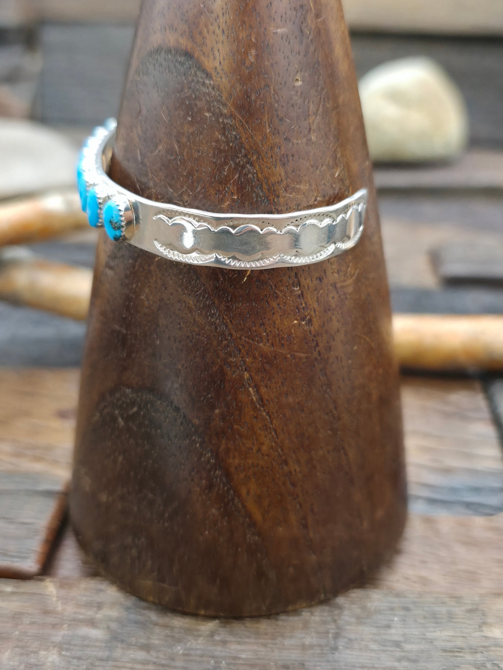 High Shine Sterling Silver and Sleeping Beauty Turquoise Cuff by Elliot Coonsis - 6 1/2 in/ w/gap