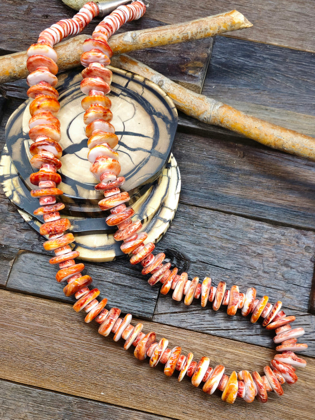 Large Orange Spiny Oyster Necklace by Angie Crespin - 34 in.