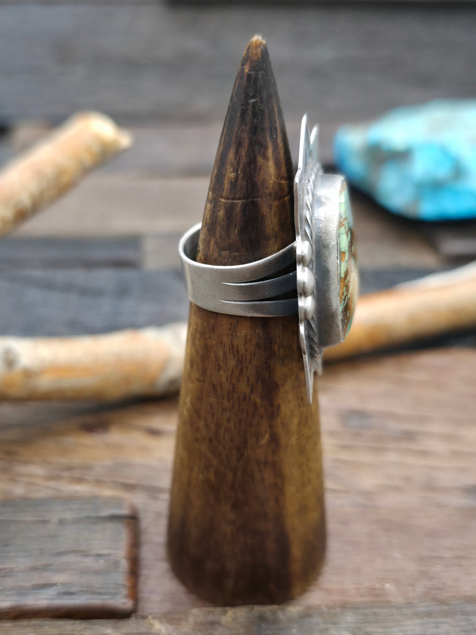 Stamped Sterling Silver Turquoise Ring by Kimari Summers - Size 9