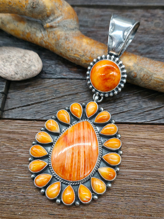 Sterling Silver Orange Spiny Oyster Cluster Pendant by Annie Hoskie