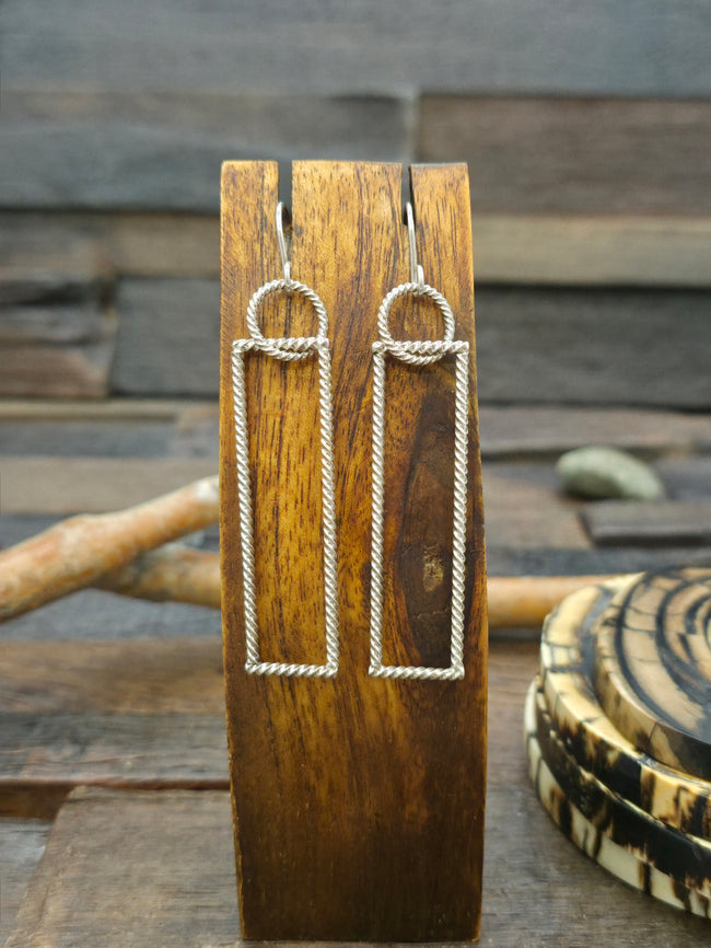 Sterling Silver Twist Wire Rectangle Earrings by Aaron Broken Shoulder