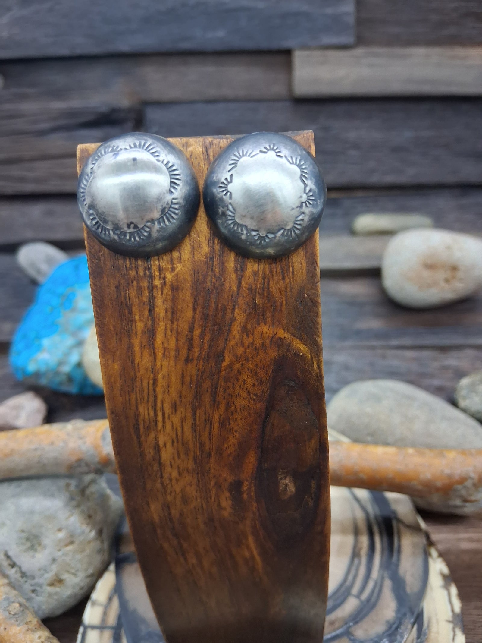 Sterling Silver Stamped Convex earrings on post by Sherry Hale