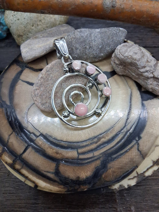 Pink Conch and Sterling Silver Swirl Pendant By David Lopez Navajo