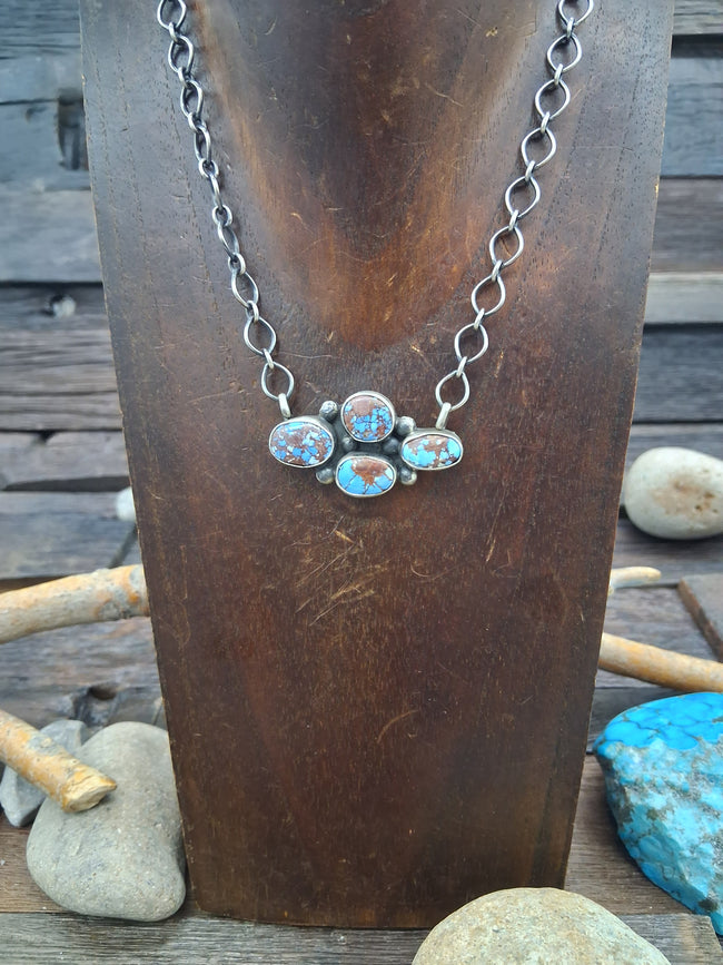 Golden Hill Turquoise 4 Stone Pendant Silver Necklace by Travis James