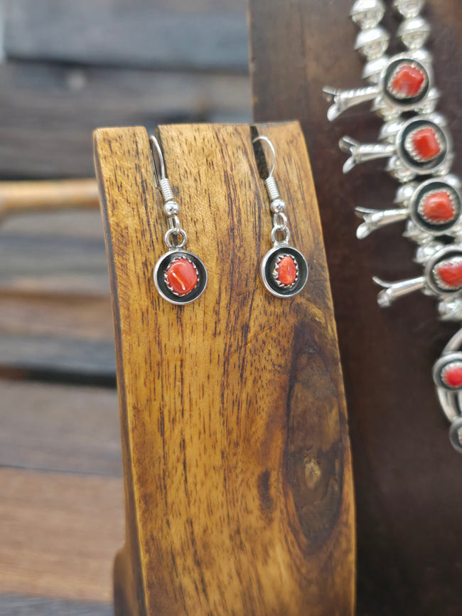 Sterling Silver Coral Squash Blossom Necklace and Earring Set by Phil and Lenora Garcia - 18 in.