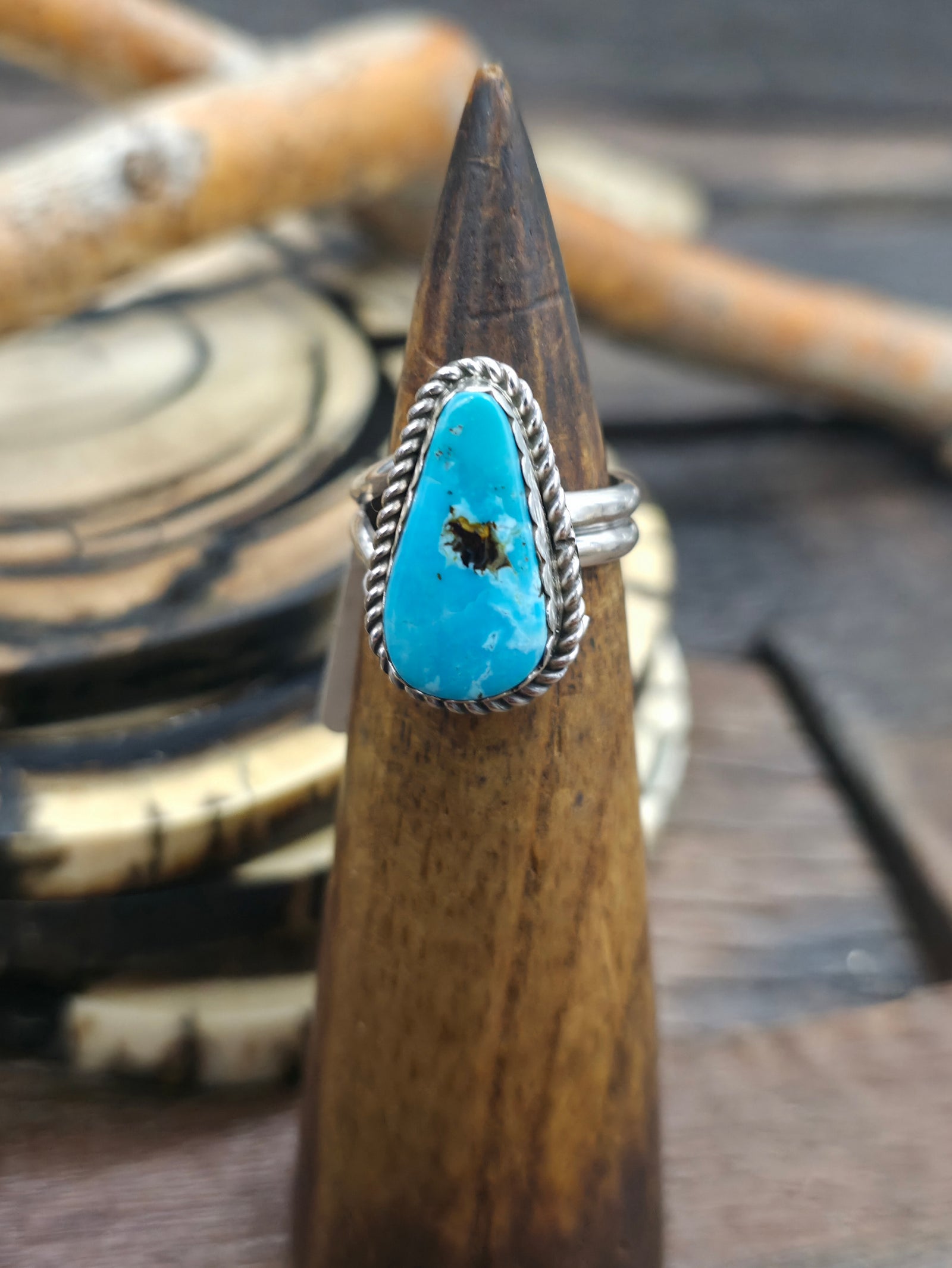 Sterling Silver Blue Turquoise Ring - Adjustable