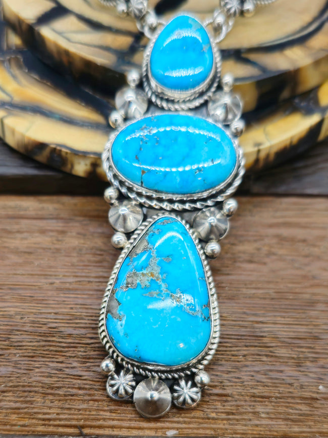 Blue Ridge Turquoise Lariat Necklace and Earring Set by Rosella Paxton 29 in