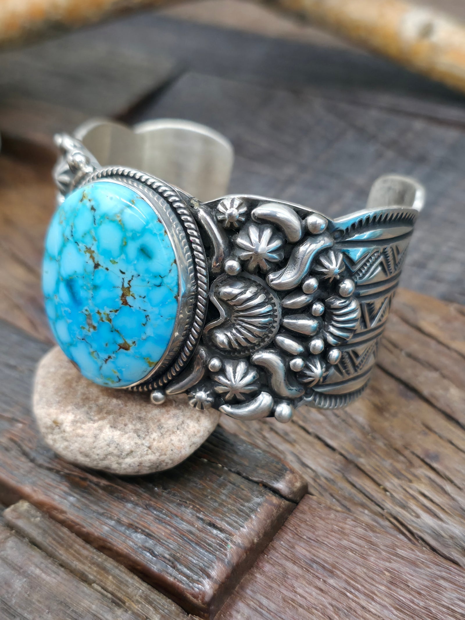 Sterling Silver Kingman Turquoise Cuff Bracelet by Tsosie White - 6 1/2 in. with Gap