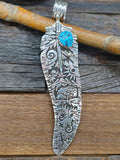 Large Sterling Silver and Turquoise Feather Pendant by Richard Singer