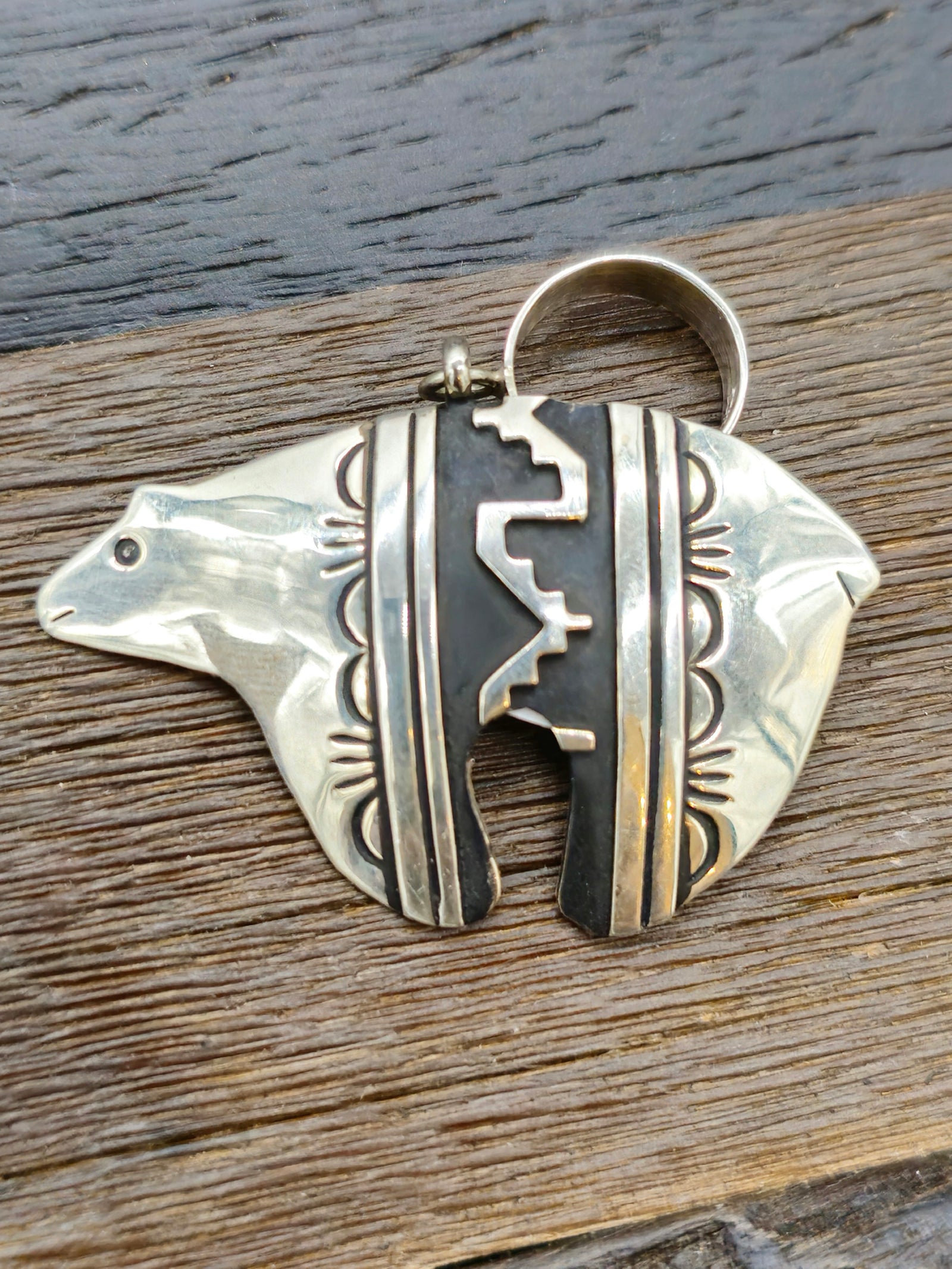 Sterling Silver Bear Overlay Pendant by Rose Singer