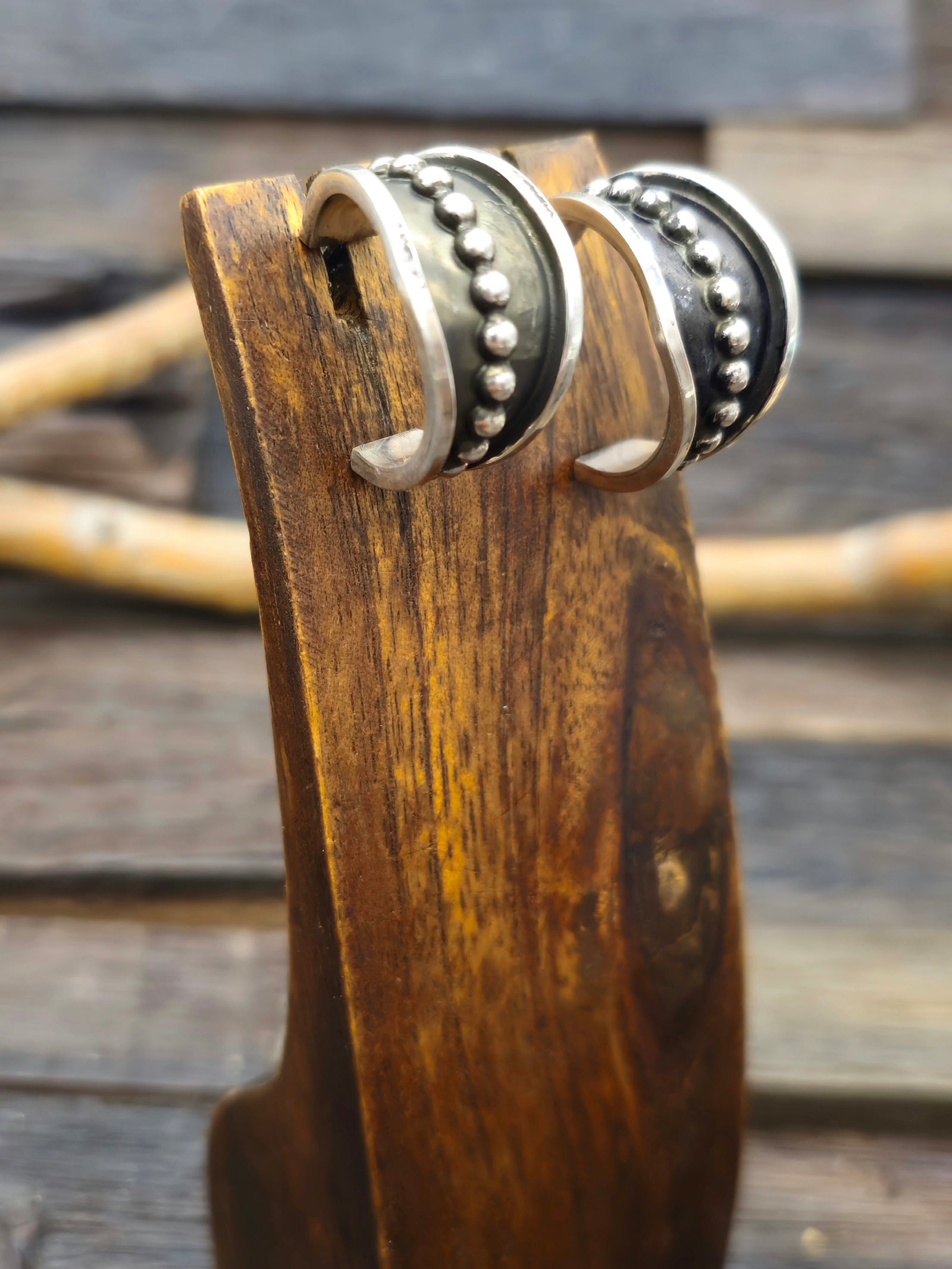 Sterling Silver Hoop Earrings with Dots by Tom Hawk