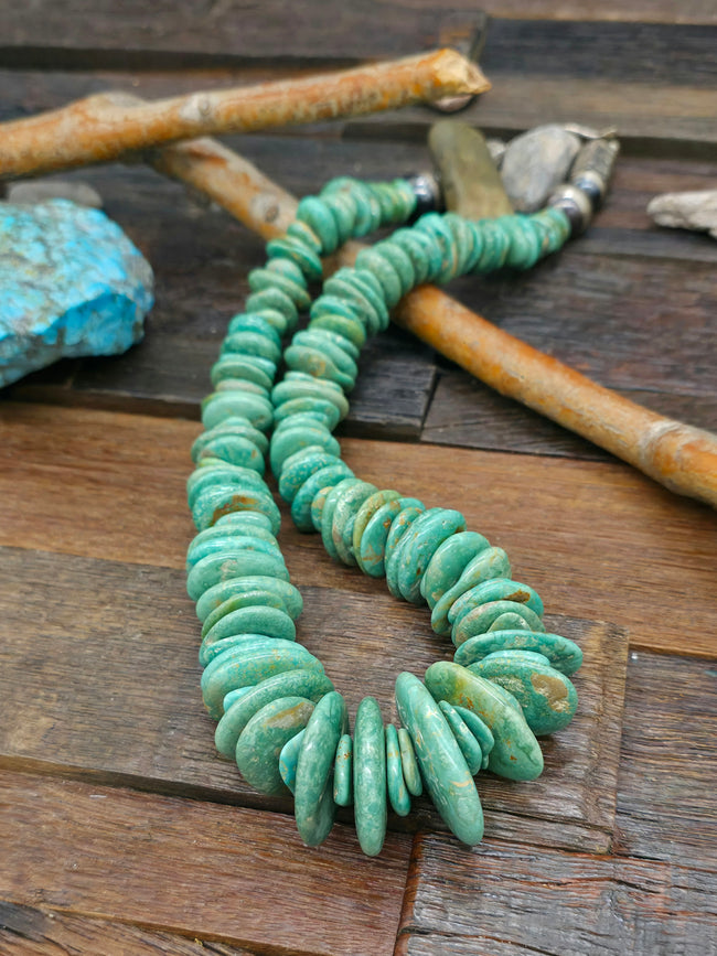 Large Sky Horse Turquoise Disc Nugget Necklace by Fred Archuleta - 22 in.