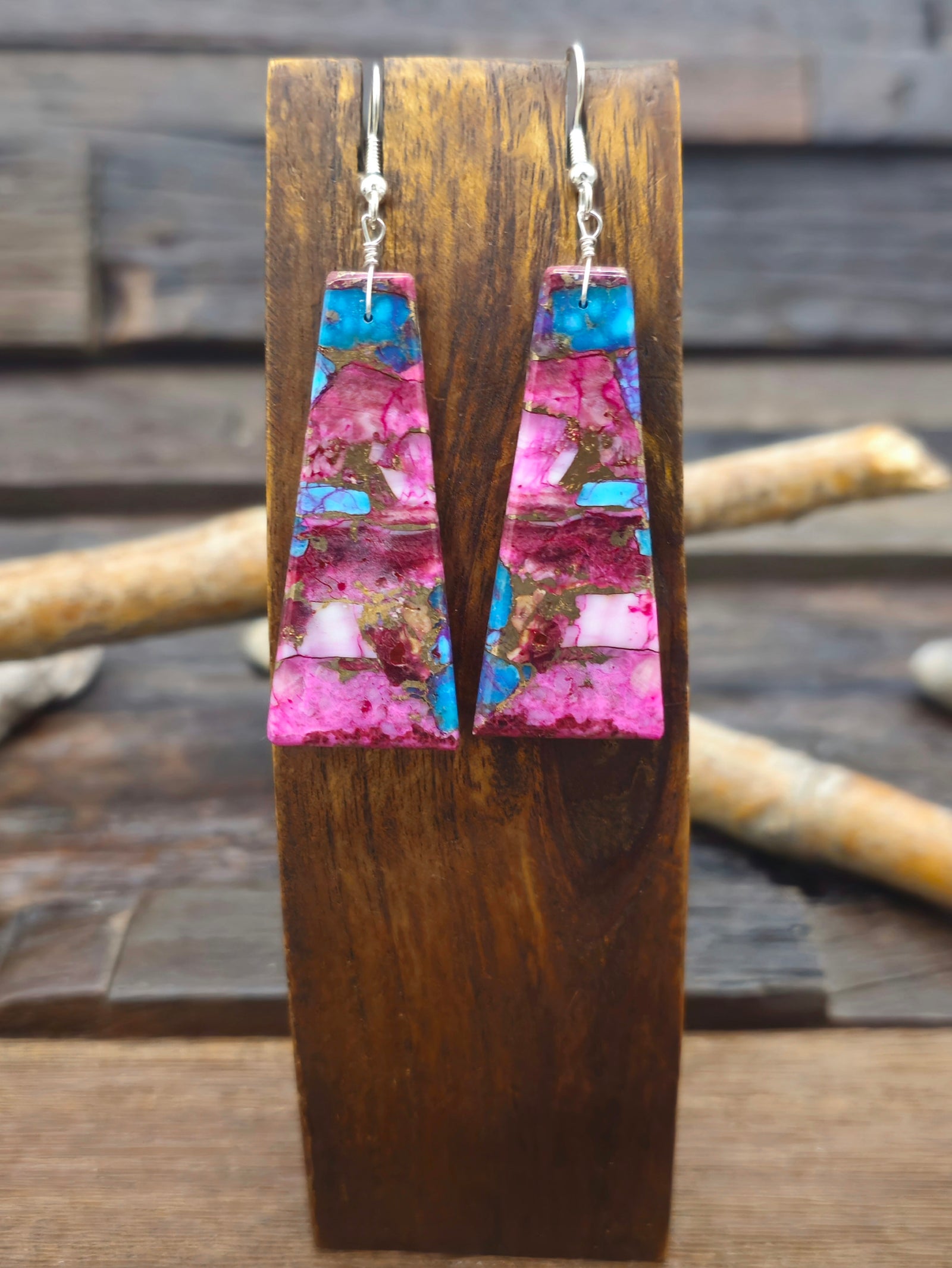 Purple and Blue Turquoise and Spiny Oyster Slab Earrings by Jameson Pete