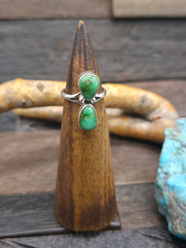 Two Stone Sterling Silver Sonoran Turquoise Ring by "S" - Size 7 1/2