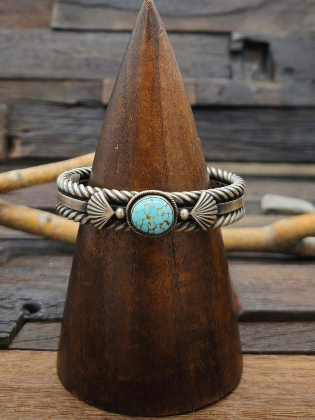 Sterling Silver and #8 Turquoise Cuff by Steve Arviso 7 in
