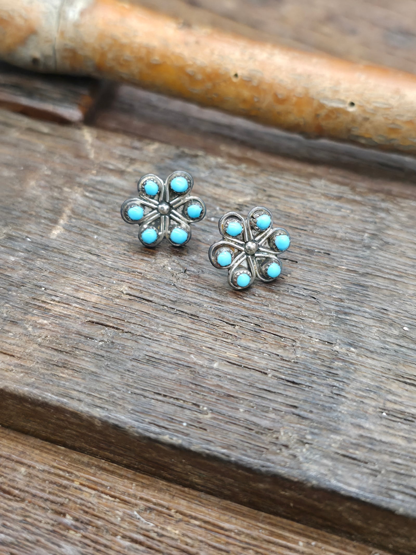 Sterling Silver Turquoise Petit Point Earrings by Herbert Lastiyano - 1/2 in. by 1/2 in.