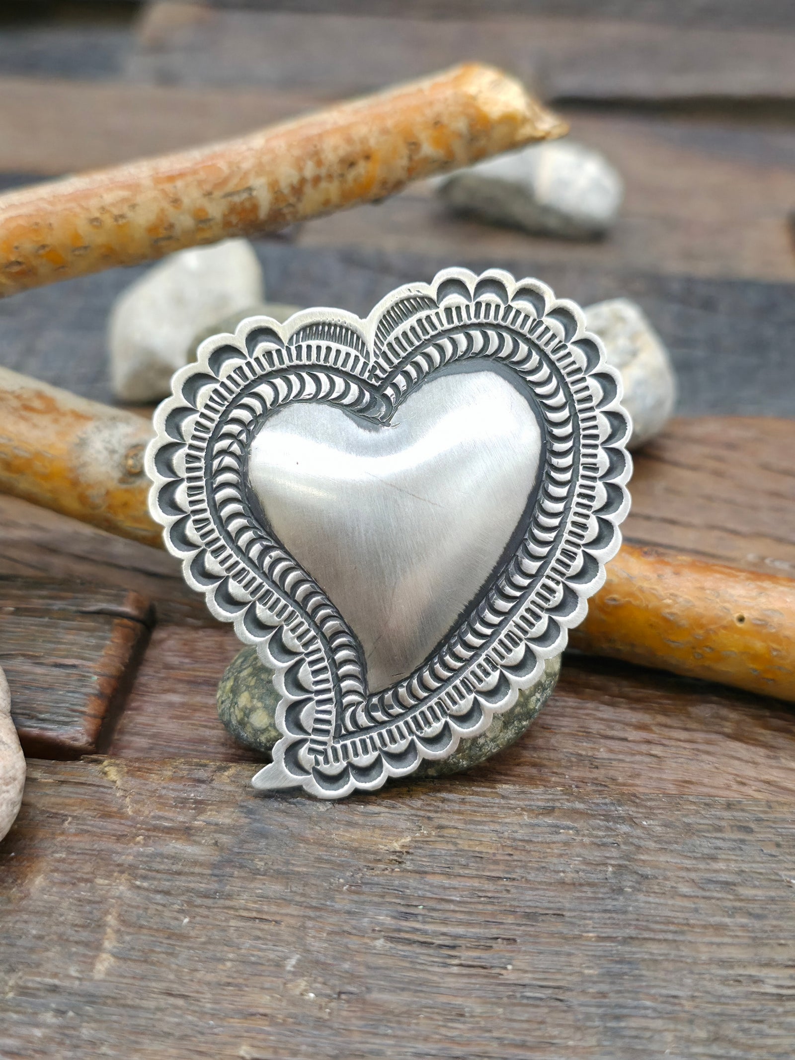 Adjustable Heart Smooth Center Sterling Silver Ring by Leander Tahe