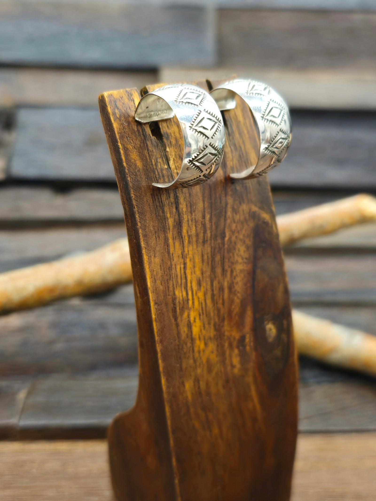 Stamped Sterling Silver Hoop Earrings by Nova Ashley