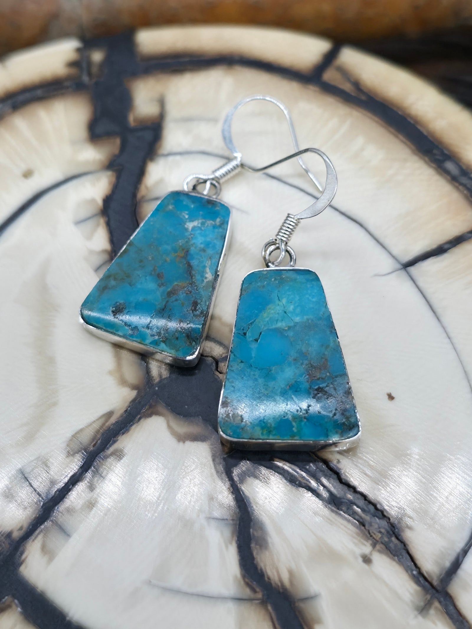 Sterling Silver Blue Turquoise Mini Slab Earrings by Veronica Tortalita