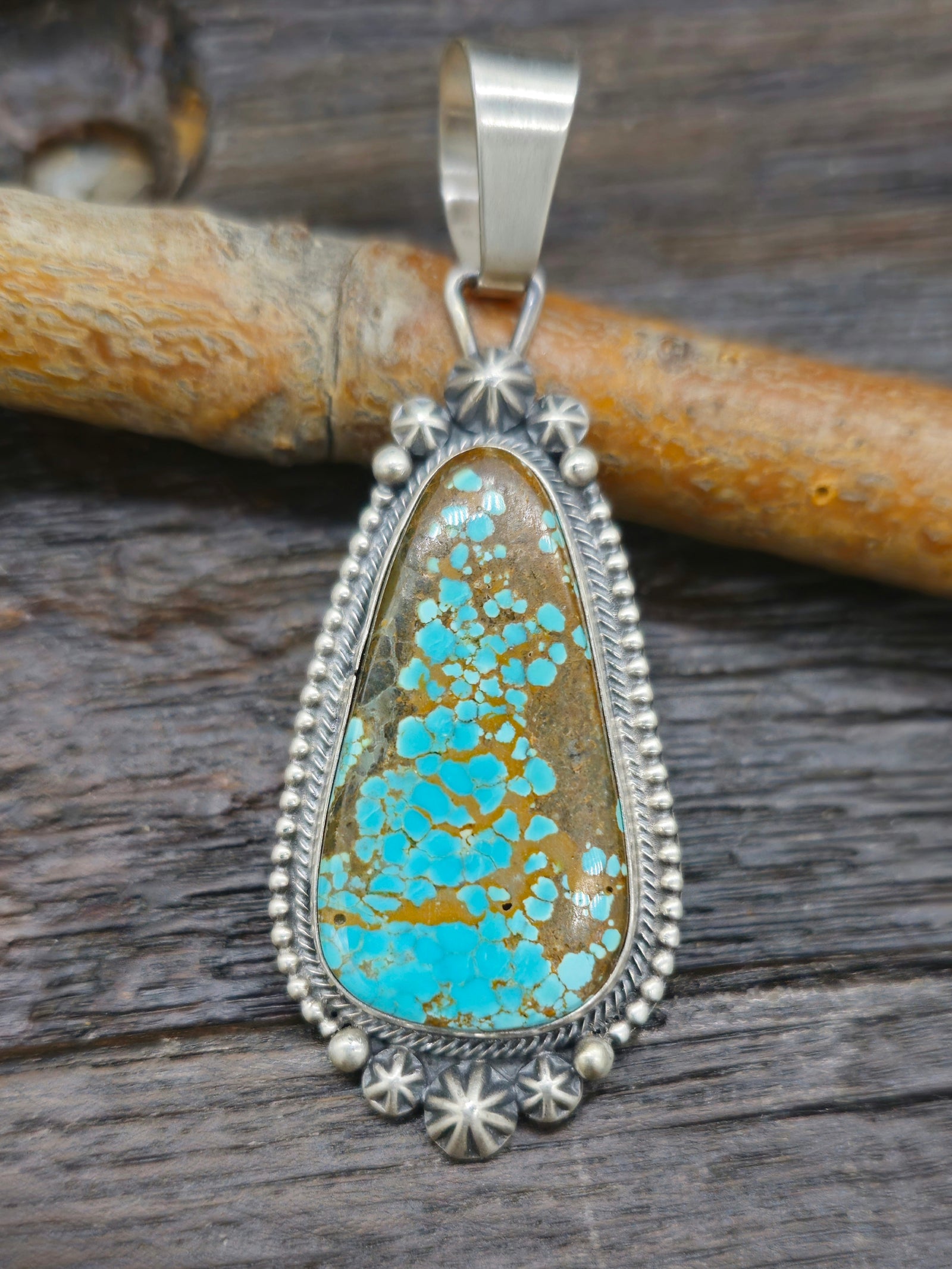 Turquoise and Sterling Silver Teardrop Pendant by Daniel Benally