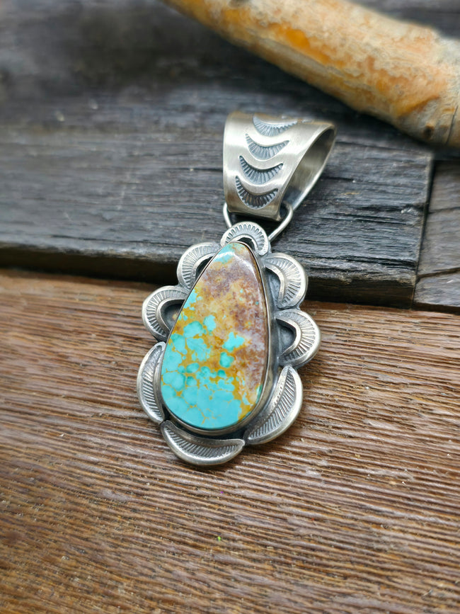 Stamped Sterling Silver Royston Turquoise Pendant by Jeff Lucio