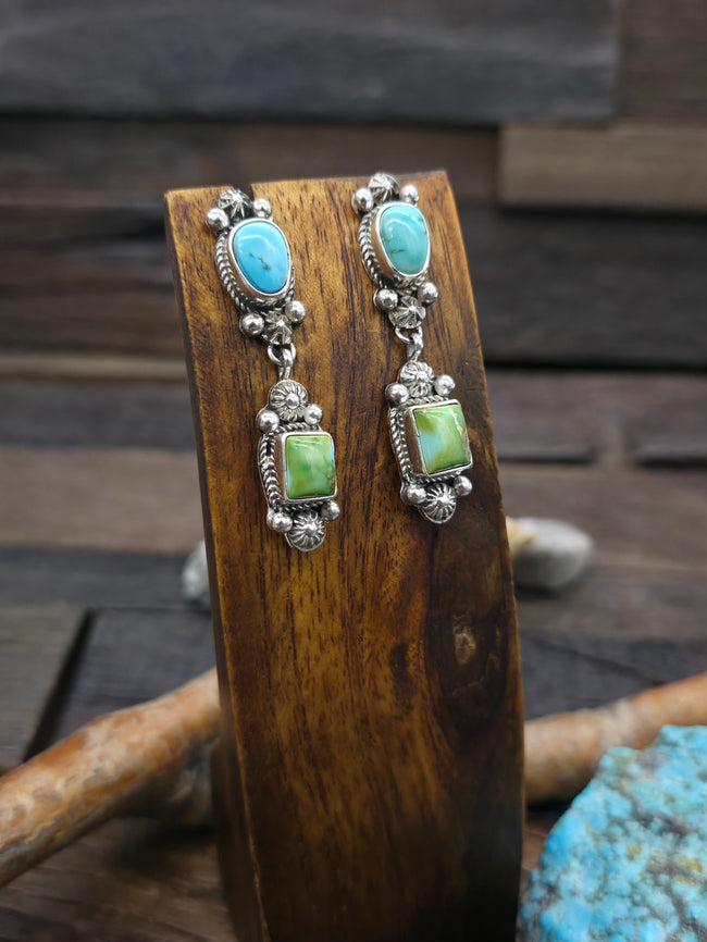 Sonoran Gold and Candelaria Turquoise Post Dangle Earrings by Rosella Paxton
