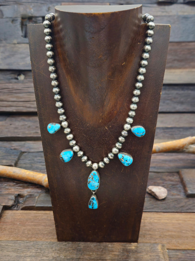 Blue Bird Turquoise Sterling Silver Lariat Necklace by Nila Johnson - 16 in. w/3 in. extender