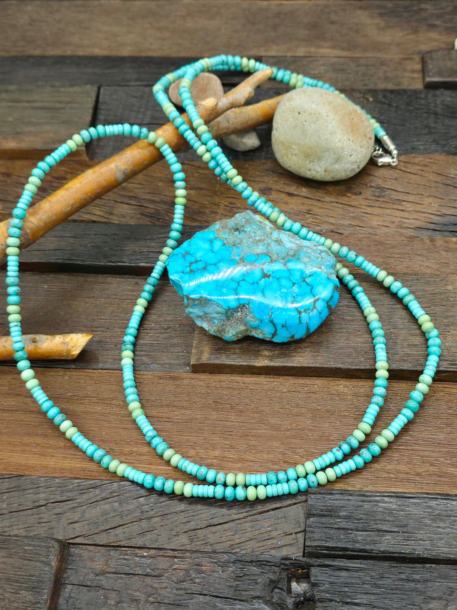 Extra Long Sonoran Turquoise Bead Necklace - 60 in.