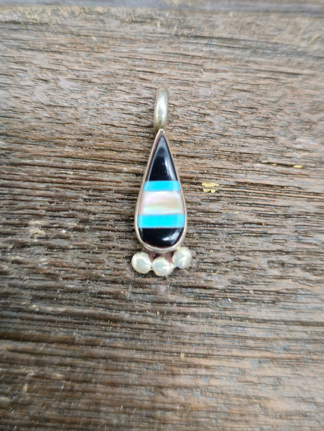 Vintage/Estate Sterling Silver Mini Teardrop Inlay Pendant