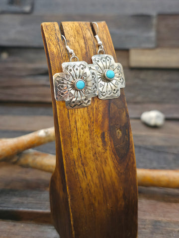 Blue Turquoise and Orange Spiny Oyster Earrings by Lupe Lovato