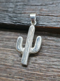 Sterling Silver Turquoise Cobblestone Inlay Cactus Pendant by Albert Topaha - 1 1/2 in. by 3/4 in.