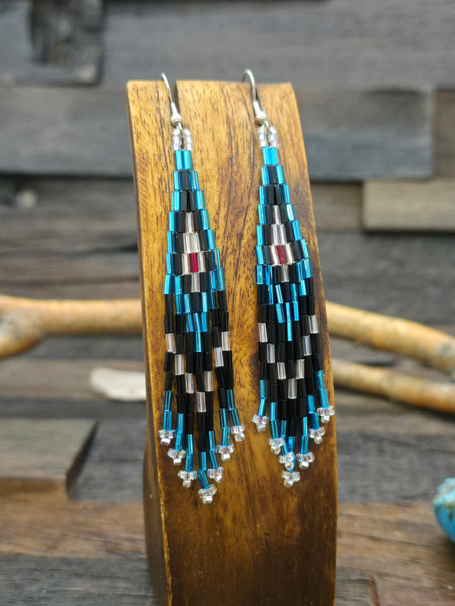 Zuni Beadwork Fringe Earrings by Aaron & Krystal Panteah - 4 in. by 3/4 in.