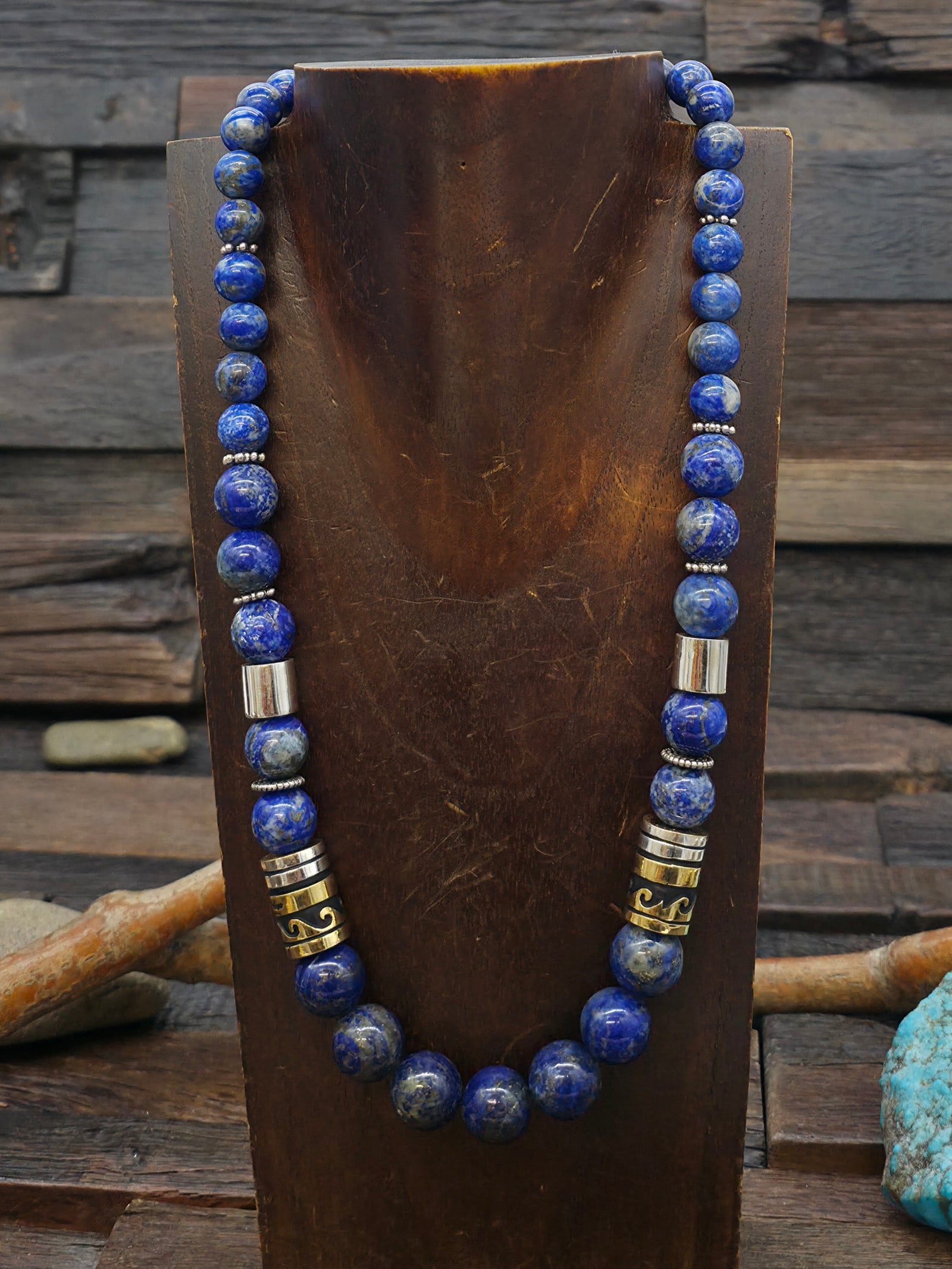 Lapis Necklace with Sterling Silver Beads by Rose Singer - 20 in.