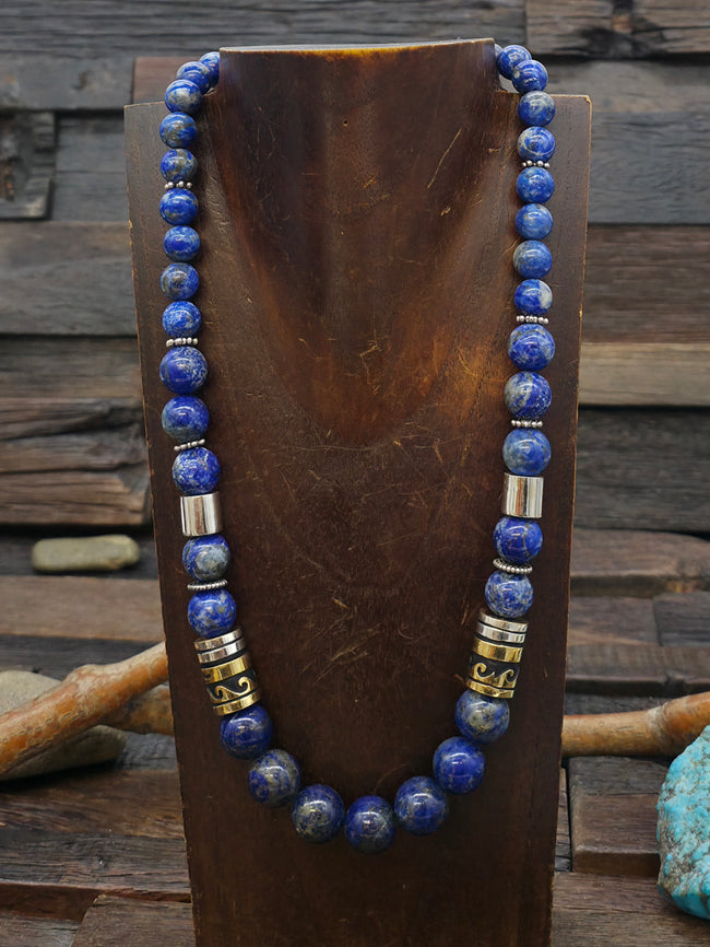 Lapis Necklace with Sterling Silver Beads by Rose Singer - 20 in.