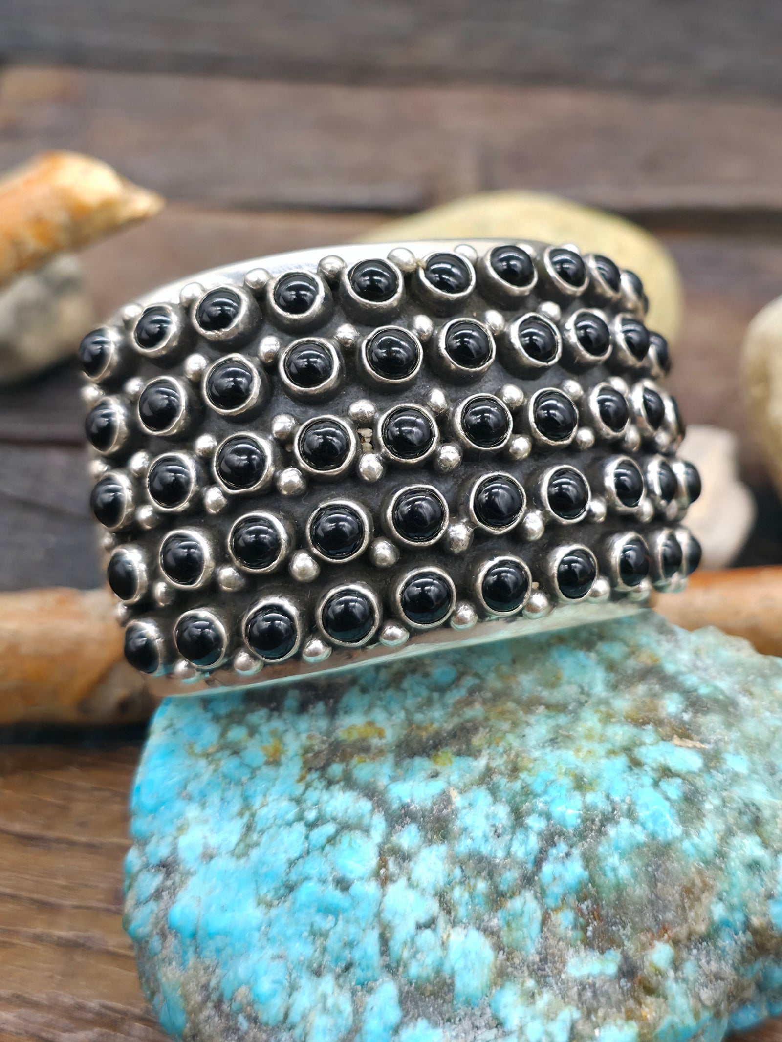 Stamped Sterling Silver Onyx Row Cuff by Happy Piasso - 6 1/4 in. with Gap