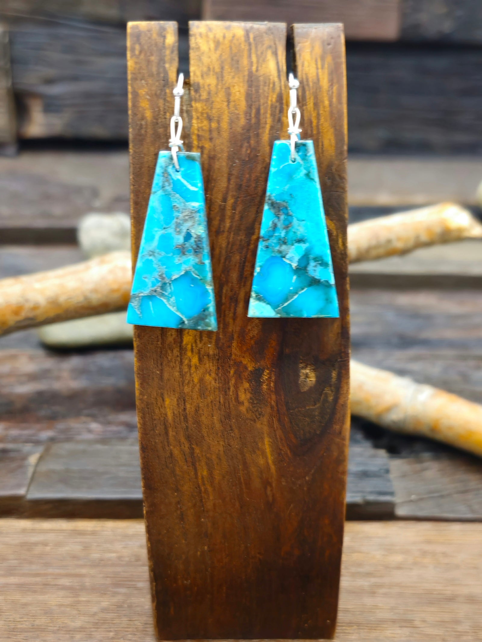 Blue Turquoise Slab Earrings by Robert Coriz