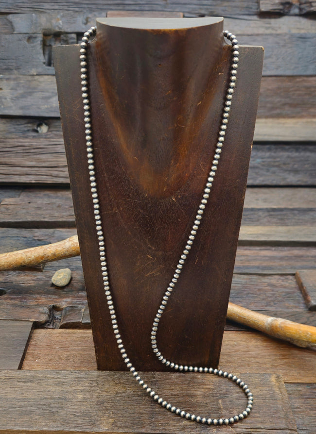 Sterling Silver Oxidized Bead Necklace - 4mm 30 in.