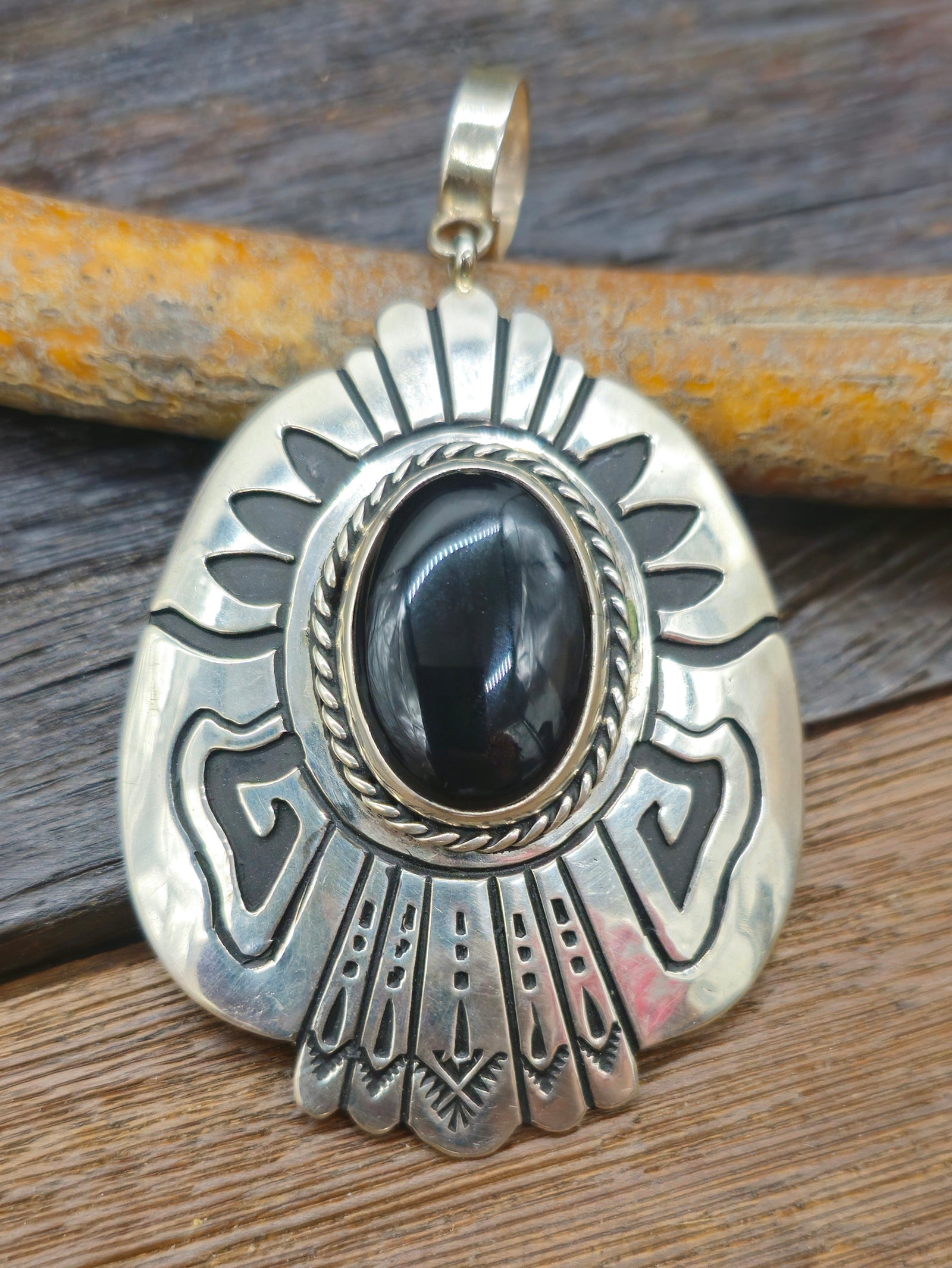 Large Sterling Silver Overlay Pendant with Black Onyx by Rose Singer