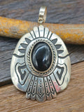 Large Sterling Silver Overlay Pendant with Black Onyx by Rose Singer